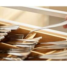 Organizador de cajón grande y compacto para cubiertos, cubertería y utensilios de cocina, con 8 compartimentos, capacidad para 48 piezas, de bambú - por defecto - Ver 6