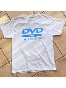 [100% Cotton] DVD Video Nostalgic Green Logo Vintage Gaming Print T-Shirt 2000s Aesthetic Retro Summer Shirt - Unisex Women & Men's Campus Daily Wear - 白色A - 查看 1