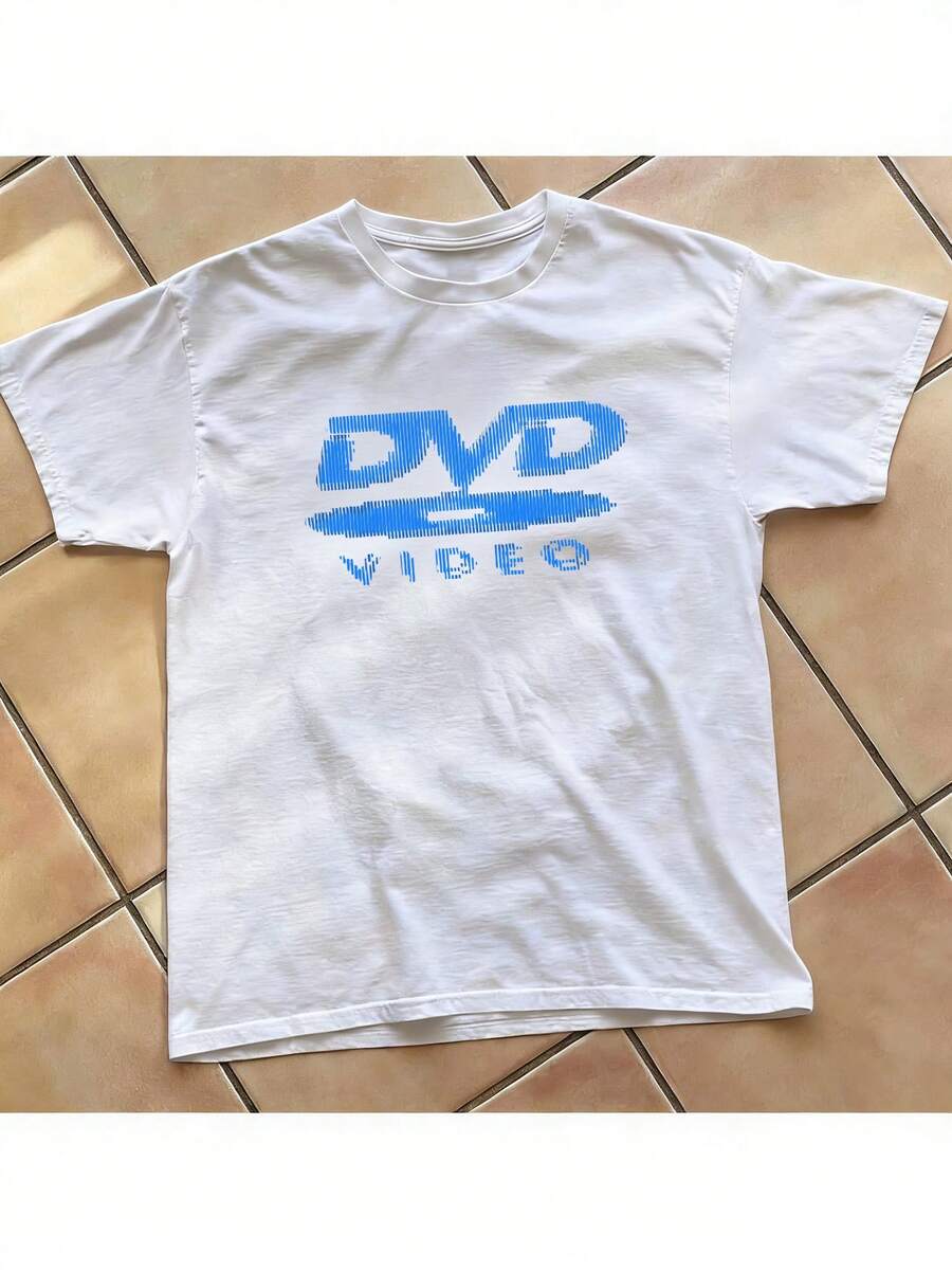 [100% Cotton] DVD Video Nostalgic Green Logo Vintage Gaming Print T-Shirt 2000s Aesthetic Retro Summer Shirt - Unisex Women & Men's Campus Daily Wear - 白色A - 查看 1