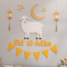Bộ trang trí tiệc Eid al-Adha hình cừu/dê đen trắng dễ thương, gồm decal dán tường hình mặt trăng và sao bằng vải nỉ và đồ trang trí treo. - Eid al-Adha - Xem 13
