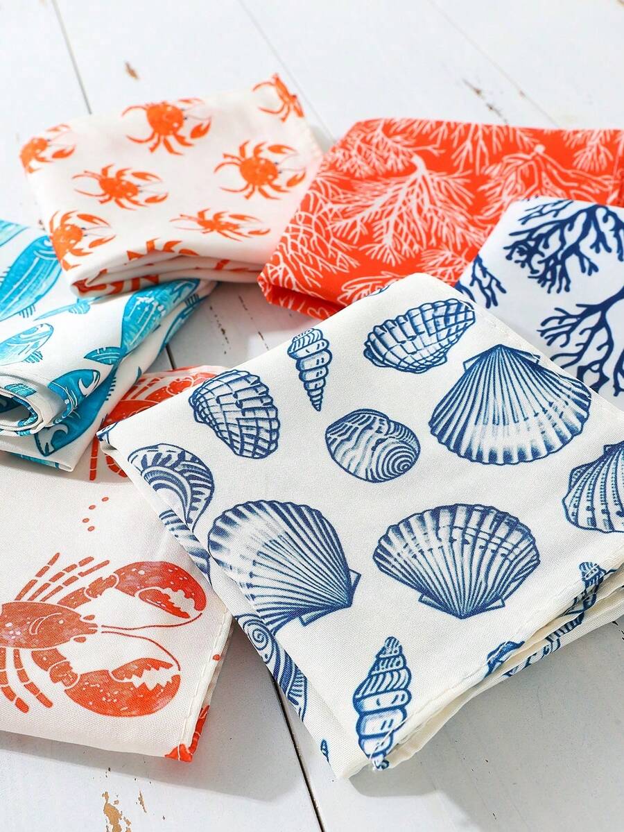 1 pieza Pañuelo de mujer de moda para verano con estampado de cangrejo, camarón y concha marina, protección solar y a prueba de viento, diadema decorativa para mujer para playa/vacaciones, ajuste elástico, adecuado para vacaciones en la playa - Multicolor - Ver 1