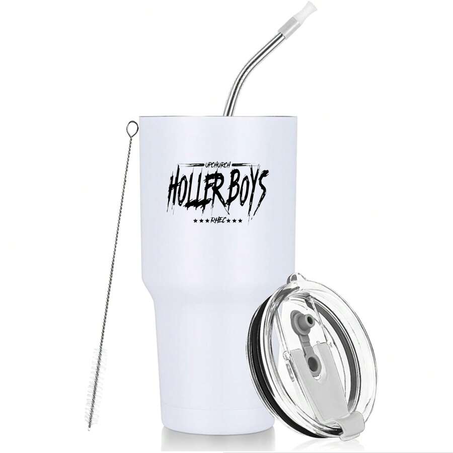 30oz Stainless Steel Tumbler Black White Options,  Holler Boys Ucahcm Npce Graphic Cups, Insulated Travel Coffee Mug With Lid And Straw , Double Wall Vacuum Reusable Travel Cups, Funny Birthday Party Gift For Women & Men - trắng - Xem 1
