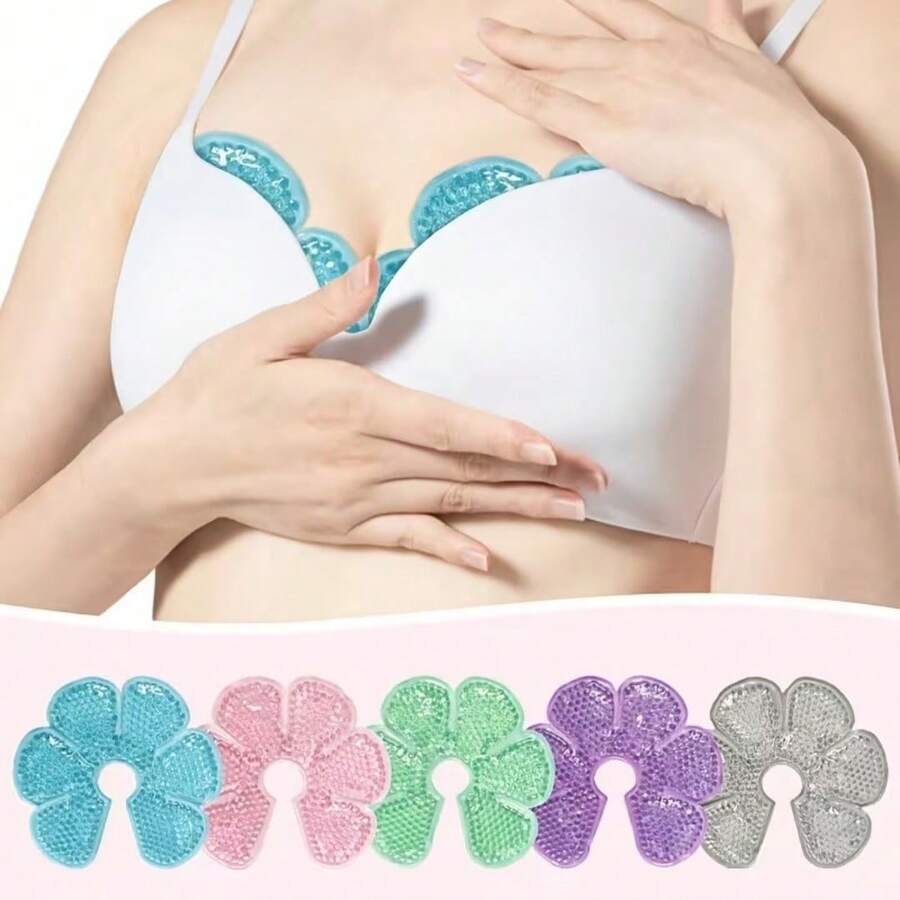 2个可重复使用的会阴冷敷包和乳房冰袋，产后冷疗凝胶珠冰袋，适用于孕期和产后女性，乳房护理 - 彩色 - 查看 1