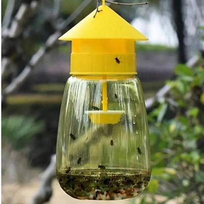 1pc Reusable Hanging Fruit Fly Trap, Suitable For Kitchen And Orchard Pest Control, No Electricity Required, Plastic Material, Applicable For Garden And Home Use, 15cm Large Yellow Fly Paper, Fly Catcher Bottle, Fly Trap, Fruit Fly Trap, Insect Catcher, Fruit Fly Bait (Bait Not Included), Fly Trap, Home Decor, Household Item, Mother's Day Gift