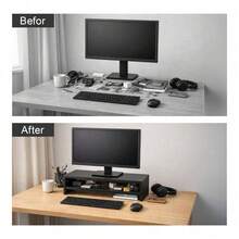 Shoze 2-Tier Wood Monitor Stand Riser With Storage Shelf Ergonomic Desktop Organizer For Computer Laptop Printer Gaming Desk Accessories - View 4