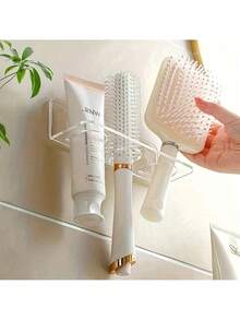 1 pieza Estante de almacenamiento de baño transparente de acrílico con 2/3 agujeros, soporte de pared para cepillos, organizador de tocador sin taladro para almacenar peines y artículos de tocador, soporte para peines y cepillos - 2 agujeros - Ver 9