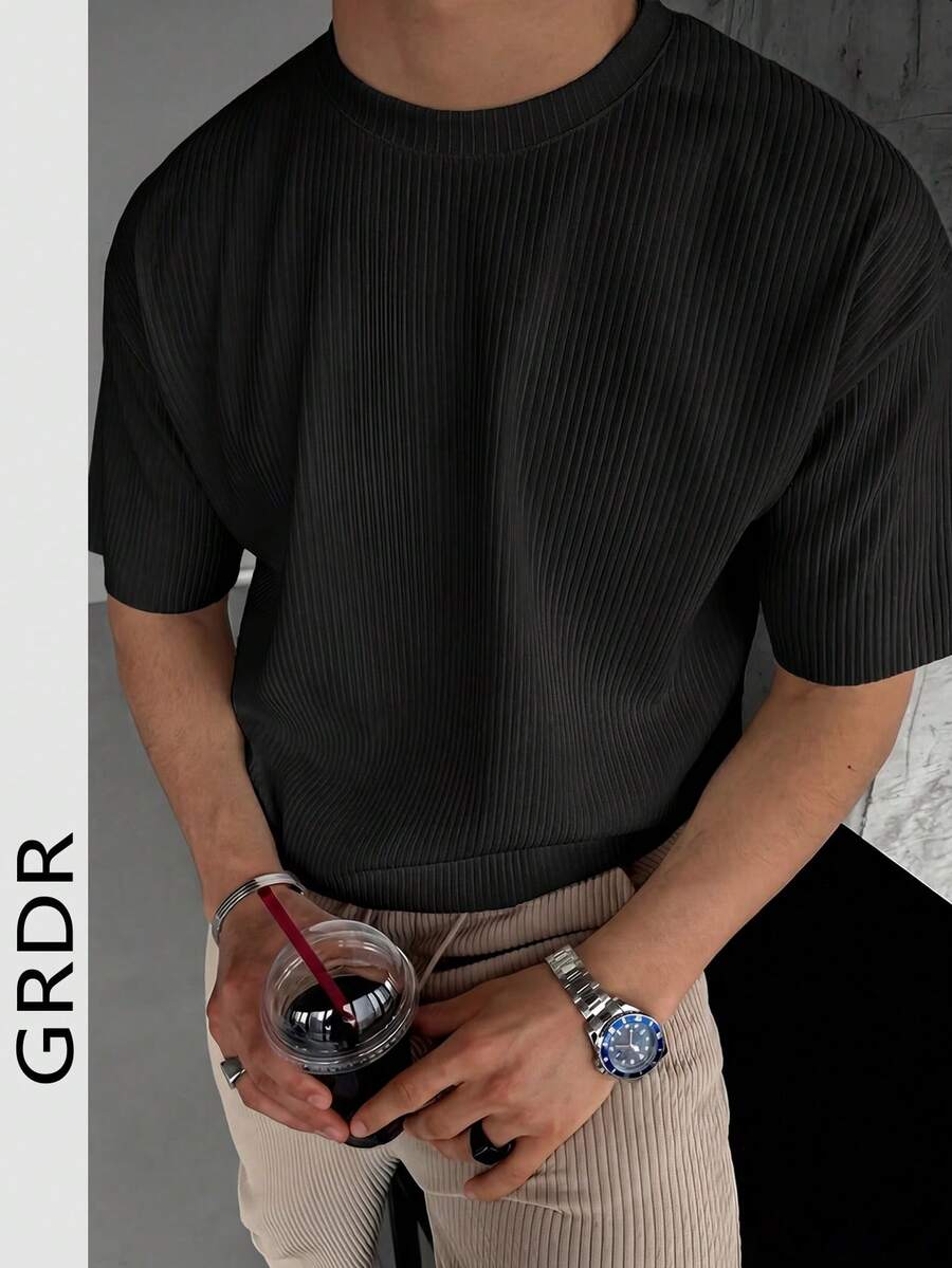 Camiseta de punto de manga corta GRDR, nueva camiseta casual de verano para hombres, ropa de moda para hombres - Negro - Ver 1