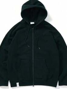 Open-Back Sweatshirt With Zipper And Hood For Cold Weather, Winter, Plain Jacket. - Black - View 3