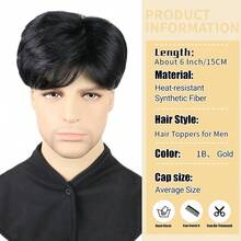 Saisity Men's Short Hair Toupee, 360° Full Coverage, With 3 Clips, Can Cover White Hair, 6 Inch Large Area Coverage, Black 1B - Black - View 5