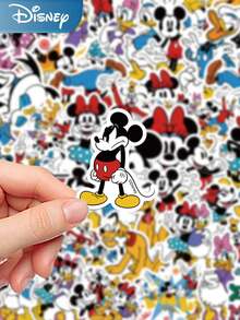 Disney 52张迪士尼米奇、米妮、唐老鸭卡通贴纸，创意DIY贴纸，适用于手账、笔记本、笔记本电脑、手机壳、平板电脑、冰箱、吉他、滑板、水瓶、自行车、剪贴簿、装饰、节日、生日、派对礼物 - 52pcs - 查看 5