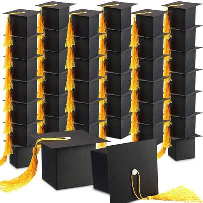 50/10pcs/1pc Graduation Cap Gift Boxes With Gloden Tassels - Black Paper Bachelor Cap Boxes, For Graduation Celebration Congrats Decor, Graduation Party Gifts Decorations