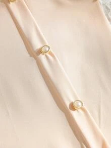Summer Young Girls' Casual Dress, Lapel Sleeveless Back Keyhole Design, Pleated Button Decor, Fashionable Elegant Minimalist Girls' Dress, Suitable For Party, Daily Wear, Gathering - Apricot - View 4