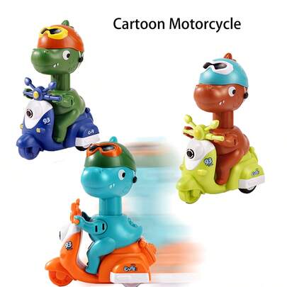 1 Packung Trägheitsgetriebenes Auto Spielzeug - Dinosaurier Motorrad, Drück und Los Cartoon Tier Spielzeugauto mit drehbarem Kopf, fördert Fantasie und Geschicklichkeit, Drück und Los Dino Auto Spielzeug für Kinder Jungen Mädchen