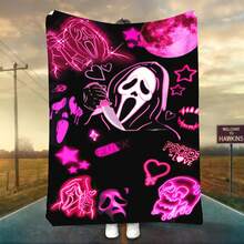 1PC Glowing Ghostface Horror Flannel Throw Blanket 50"X60" (Multiple Sizes) - Iconic White Scream Mask With Black Hood & Ink Wash Smoke, Tapestry Wall Hanging, Halloween Gift, Room Decor, Perfect For Sofa, Bed, Office, Horror Fan Gift - nhiều màu 4 - Xem 15