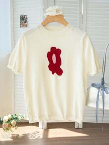 夏季新款杏色法式浪漫针织T恤，短款宽松修身，上镜休闲百搭女童上衣 - 杏色 - 查看 4