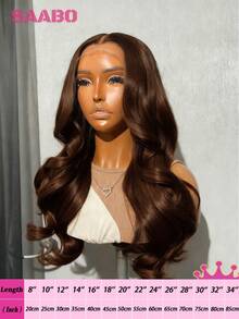 30英寸高清蕾丝前假发,真人混纺长款自然波浪假发,13x4蕾丝前额高清透明蕾丝假发,200%密度,自然棕色混纺发假发,预先拔毛,带婴儿发。 - 棕色 - 查看 25