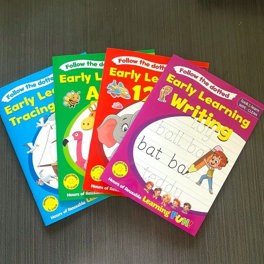 18 Pages - A4 Early Education Reusable Handwriting Practice Book, Alphabet, Numbers, Lines, English Writing, 4 Books, Suitable For 3-6 Years Old Preschoolers, Focus Training - Multicolor - View 1