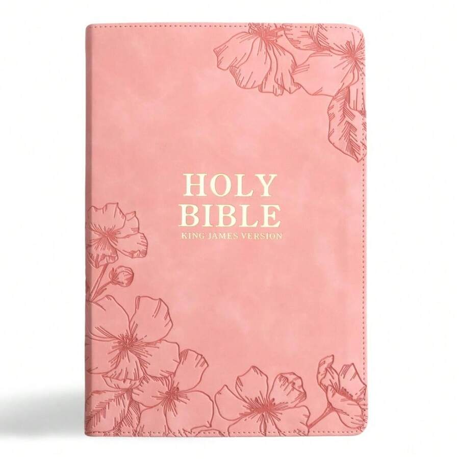 KJV Holy Bible, Giant Print With Cross-References, Soft Pink LeatherTouch With Floral Cover Design, Thumb Index, Ribbon Red Letter, Full-Color Maps - Default - View 1
