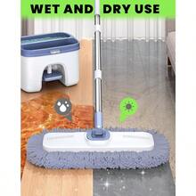 Flat Microfiber Mop And Bucket Set With Wringer, 360° Spin Mop For Floor & Wall Cleaning, 17.7x9in Wide Head, 4 Washable Pads, Hands-Free - default - 查看 3