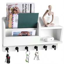Key Holder Wall Mount Key And Mail Holder For Wall With 6 Key Hooks And Double Shelf Key Rack With 3-Tier Sortable Mail Slots Key Hanger For Wall For Entryway And Home Decor White Fvv - White - View 1