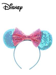 1pc Disney Mickey Mouse Blue + Pink Glitter Headband, Mickey Mouse Blue + Pink Glitter Headband - Holiday Party Headpiece, Fun Photo Prop, Amusement Park Accessory, Suitable For Birthday Party And Easter Event, With Cute Bow Cartoon Hair Accessory, Princess Costume Accessory, Suitable For Disney Fans - Multicolor - View 1
