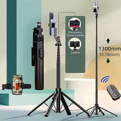 Gậy selfie BSLIUFANG bằng nhôm 1.3m, bốn chân đế, điều khiển từ xa Bluetooth, có giao diện 1/4 inch, dùng cho điện thoại, máy ảnh, quay vlog. Ứng dụng đa dạng: Du lịch - Chụp ảnh selfie/quay vlog du lịch, quay phim thời gian thực - quay video ngắn; Nghỉ ngơi tại nhà - xem phim truyền hình và phim điện ảnh/trò chuyện video.