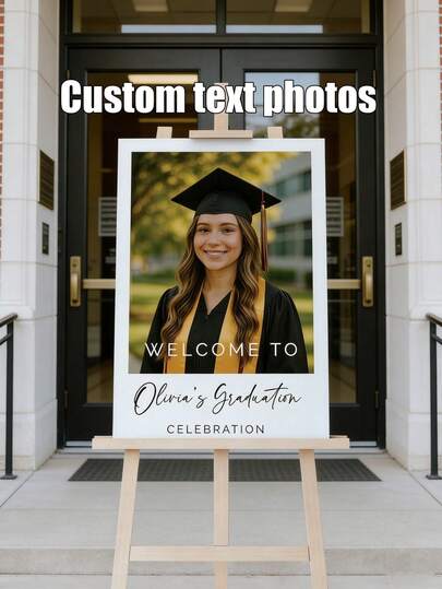 1pc Graduation Welcome Sign, 2026 Graduation Party Banner, Graduation Party Decor, Graduation Yard Sign, Customized Graduation Photo Poster, Suitable For 2026 High School/College Graduates