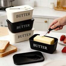 1 Set de boîte à beurre en plastique élégante avec couvercle, convient pour la cuisine, la pâtisserie ou les cadeaux, conception scellée pour éviter les déversements, peut être conservée au réfrigérateur, surface facile à nettoyer, convient pour la famille, les mariages, le camping, les fêtes - Multicolore - Voir 6