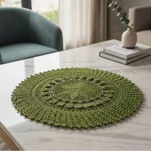 Round Tablecloth P Primavera Plain 60cm Handmade - Moss Green - View 1