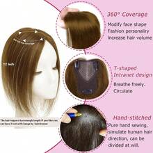 Extensiones de Cabello para Mujer, Cabello , Postizos con Clip, Cabello Humano para Cabello Fino, Postizo Voluminoso para la Parte Superior de la Cabeza Sin Flequillo - Adornos Braun - Ver 3