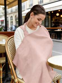 1pc Pink Nursing Cover Scarf, Breastfeeding Cover Cloth, Soft & Breathable Nursing Shawl - Pink - View 1