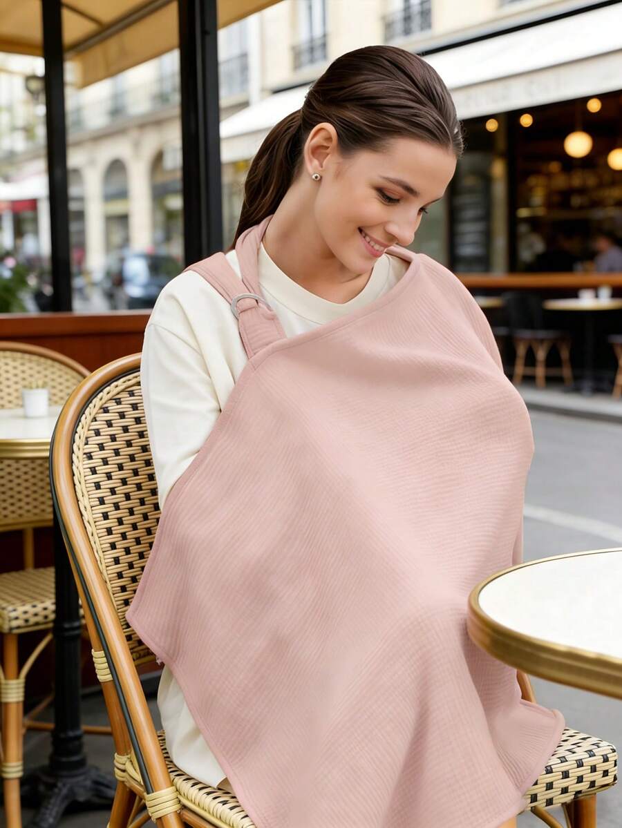 1pc Pink Nursing Cover Scarf, Breastfeeding Cover Cloth, Soft & Breathable Nursing Shawl - Pink - View 1