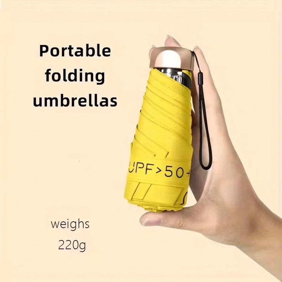 1pc Portable Umbrella, UV Protection Lightweight Folding Umbrella, Portable Folding Travel Umbrella With Storage Bag, Metal Frame Lightweight, UV Protection, Mini Design, Suitable For Sunny And Rainy Days