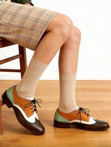 Comfortable Womens Classic Oxfords Lace Up Chunky Heel Oxfords Business Formal Wingtip Brogue Dress Shoes For Women - 黃色 - 查看 9