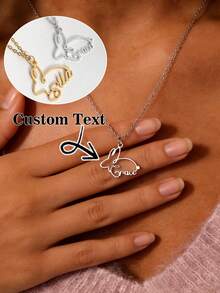 Customized Rabbit Name Necklace, Hollow Rabbit Cute Design Clavicle Chain, Gift For Girlfriend, Bestfriend, Valentine's Day, Ramadan, Back To School, Graduation, Mother's Day, Wedding, Anniversary, Holiday, Jewelry Gift, Zinc Alloy - Multicolor - View 2