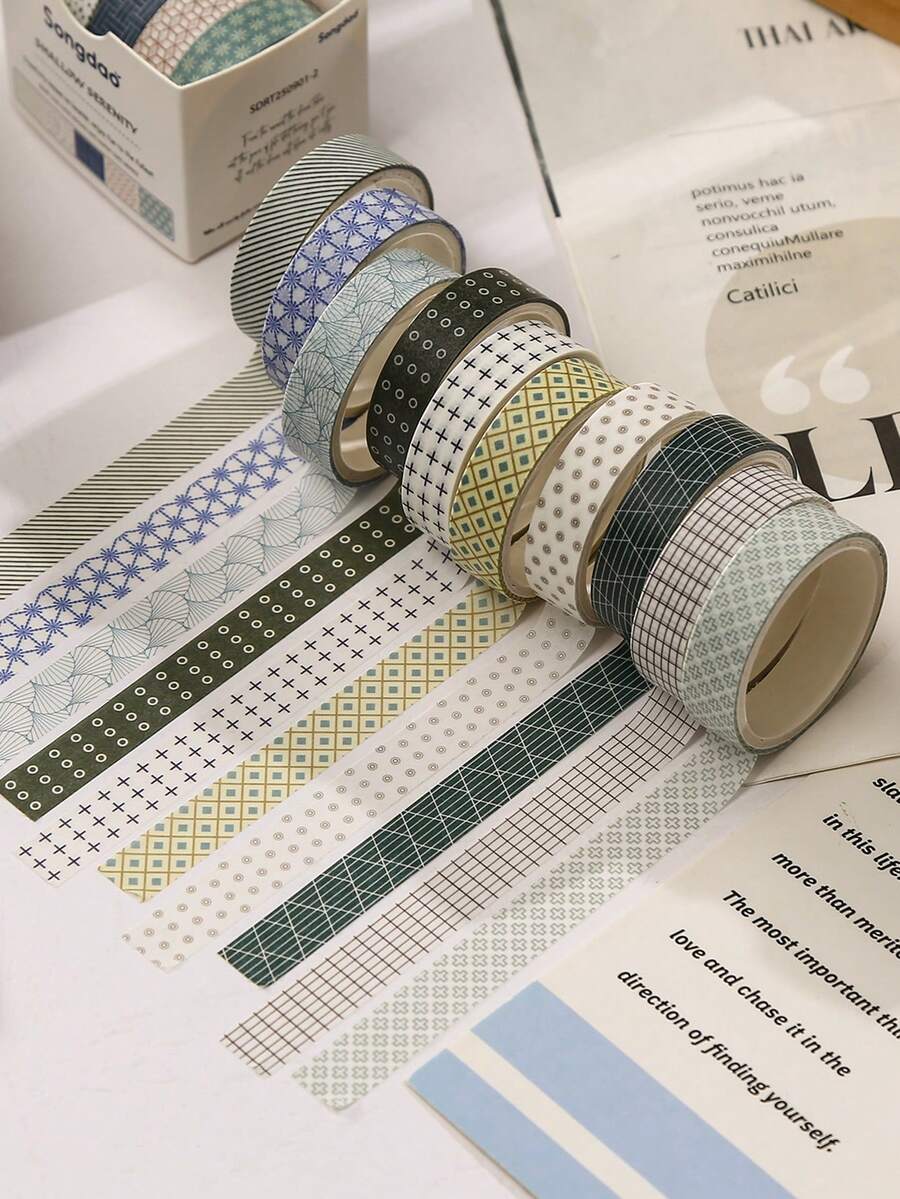 5 Rolls/Box Minimalist Pattern Washi Tape Set, Plant And Floral Pattern Decorative Tape, Suitable For Diary DIY Journal Decoration, Artwork Scrapbook Decoration - Sets - View 1