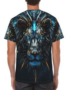 Abstract Lion Head Graphic T-Shirt Crewneck Tee 3D Printed Short Sleeve Loose Casual Top Unisex - Black - View 3