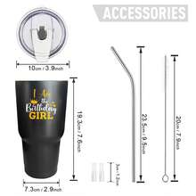 30oz Stainless Steel Tumbler Black White Options,  I Am The Birthday Girl Graphic Cups, Insulated Travel Coffee Mug With Lid And Straw , Double Wall Vacuum Reusable Travel Cups, Funny Birthday Party Gift For Women & Men - 黑色 - 查看 3
