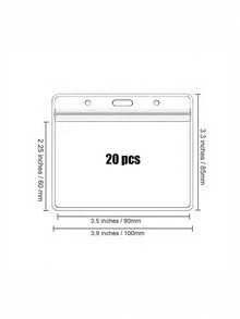 20 unidades de porta-crachás transparente em PVC, à prova d'água, formato retrato horizontal, portátil, para trabalho, estudante ou campus, material escolar e de escritório. - Claro - Ver 16