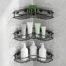 3pcs Black Iron Bathroom Shelf 26cm Bathroom Tripod Organizer Suitable For Rental Apartments - Black 3pcs - View 5