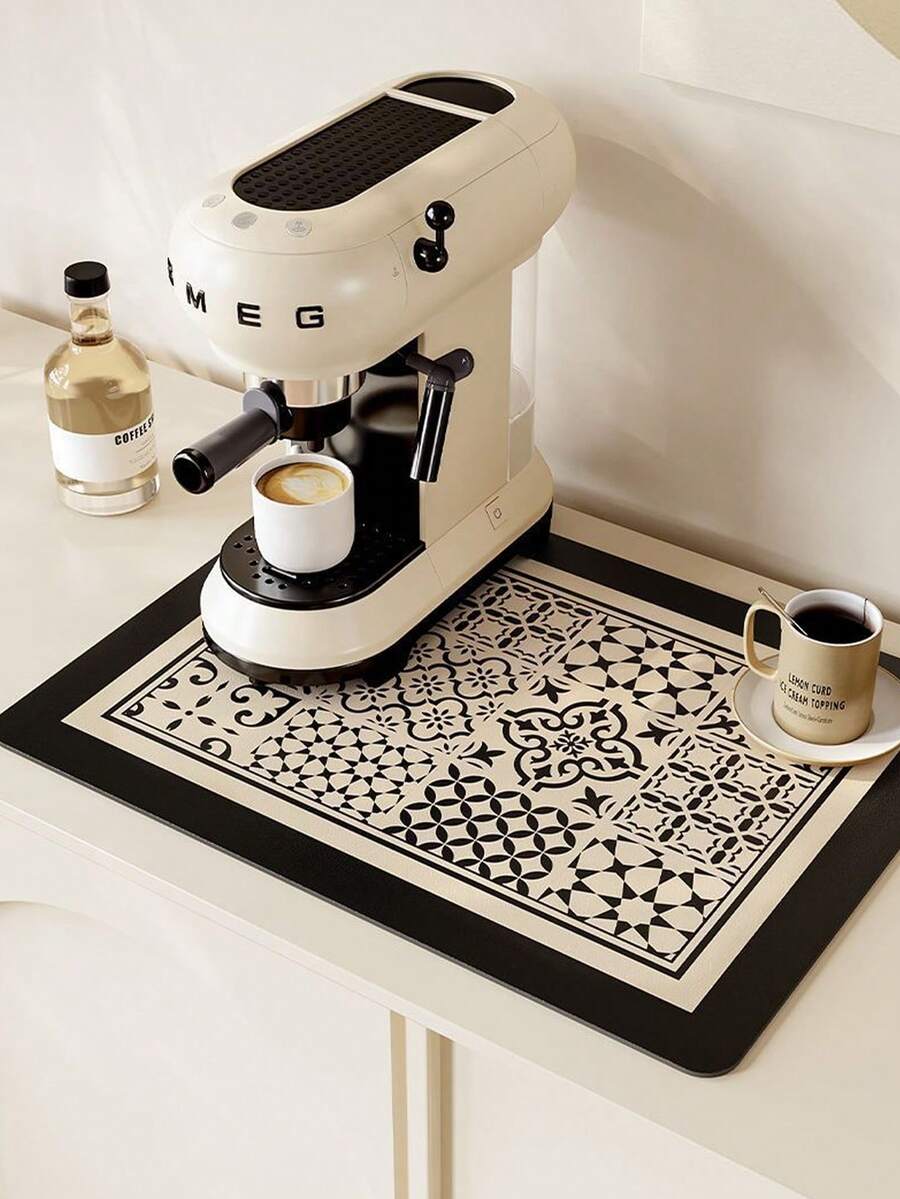1 pieza Alfombrilla para café - Oculta manchas, altamente absorbente, base de goma, secado rápido, adecuada para encimeras de cocina, bares de café, escurreplatos, compatible con máquinas de café, cafeteras, máquinas de espresso - Negro - Ver 1