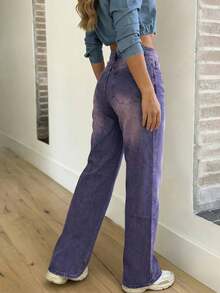 Women's Casual Washed Straight-Leg Jeans - Purple - View 3