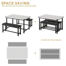 3-Piece Dining Table Set For 4, With Wood Table & 2 Upholstered Benches, Space-Saving Metal Frame Kitchen Table Set For Small Spaces, Apartments, Dining Room, Living Room - Grey - View 10