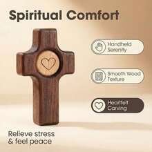 3Pcs Natural Walnut Wood Cross Fidget Toy, Portable Handheld Prayer Stress Relief Cross, Christian Religious Inspirational Gift For Women Men Daily Faith & Church - Brown - View 9