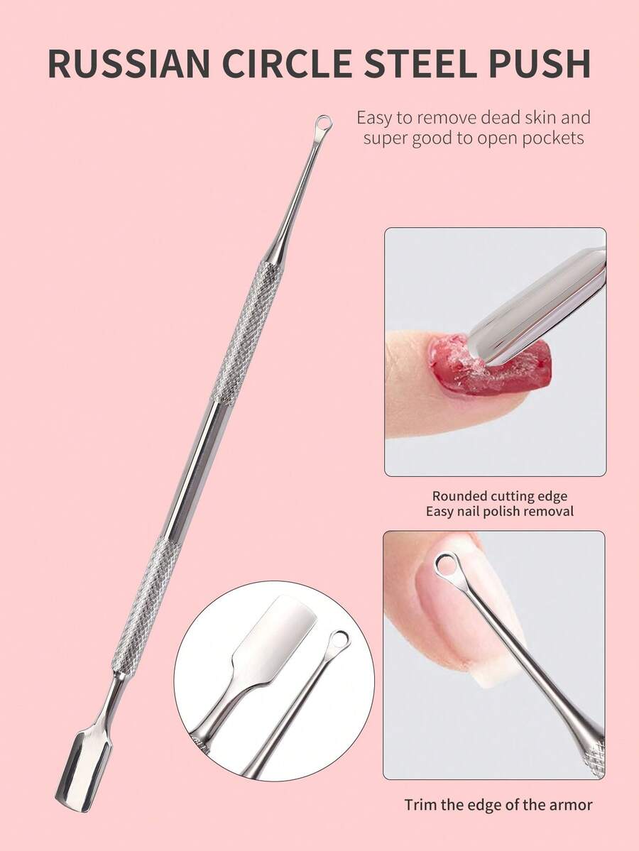 1 cái kìm đẩy biểu bì và cắt móng hai đầu bằng kim loại bạc, dụng cụ tẩy sơn gel chất lượng salon bằng thép không gỉ, dụng cụ làm sạch móng tay và móng chân chuyên nghiệp bền bỉ.