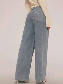 Elegant Wide-Leg Rhinestone Jeans, Ripped Jeans, School Style. - 牛仔褲 - 查看 4
