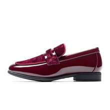 Boys Dress Shoes Slip-On Loafers Tuxedo Patent Classic Velvet Shoes(Runs Small, Please Order One Size Up) - 酒紅色 - 查看 8