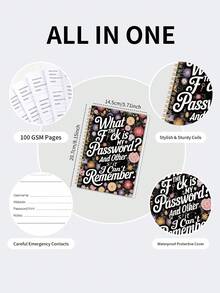 BUBU 1 pezzo Quaderno divertente per password, Agenda a spirale A5 per la registrazione delle password, Organizer per accessi internet, Diario per donne e forniture per ufficio domestico, Accessori da scrivania per donne, Regali per anziani - Pianificatore di password - Visualizzare 5