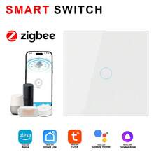 符合欧盟标准的Zigbee智能墙壁开关，无需零线或零火线，通用型1/2/3联开关可选，兼容Alexa语音控制APP，支持远程定时和倒计时，触摸背光开关，PC+ABS+玻璃面板，无需重新布线，分体式快装，单联600W，阻燃材料 - 彩色 - 查看 2