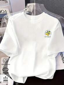 Unisex Christmas Cotton T-Shirt With Lemon And Leaf Print, Casual And Comfortable Cut For Spring And Summer, StyleHot Item. - 白色 - 查看 6